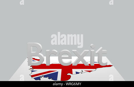 Testo Brexit con la mappa della Gran Bretagna. Il rendering 3D Foto Stock