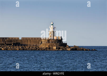 Il faro sulla sommità del porto Fishguard parete, Wales, Regno Unito. Mercoledì 28 Agosto 2019 Foto Stock