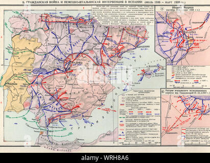 Carta della guerra civile e dell'intervento italo-tedesco in Spagna (luglio 1936 - marzo 1939), Foto Stock