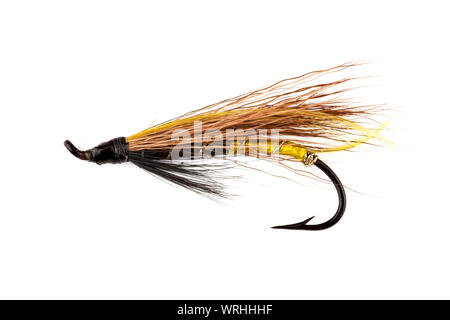 Un tradizionale pesca al salmone fly isolata contro uno sfondo bianco Foto Stock