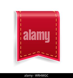 3d ribbon o badge con punti di cucitura in corrispondenza della linea del bordo. Colore rosso illustrazione vettoriale. Illustrazione Vettoriale