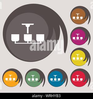 Lampadario lampada luce icona segno. Simboli su otto pulsanti colorati. Vettore Illustrazione Vettoriale