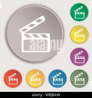 Cinema battaglio segno icona. La telecamera video simbolo. Simboli sul piatto di otto pulsanti. Vettore Illustrazione Vettoriale