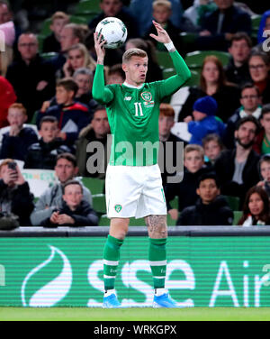 Repubblica di Irlanda James McClean in azione durante l'amichevole internazionale all'Aviva Stadium di Dublino. Foto Stock