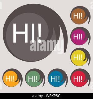 HI segno icona. India simbolo di traduzione. Simboli su otto pulsanti colorati. Vettore Illustrazione Vettoriale