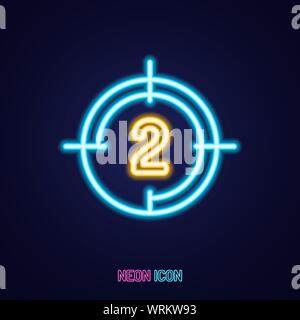 Conto alla rovescia del filmato semplice neon luminoso contorno icona colorata su sfondo blu Illustrazione Vettoriale