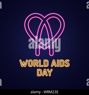 La Giornata mondiale contro l AIDS Dicembre 1 Icona per infezione da HIV con il testo. Illustrazione Vettoriale in un neon stile. Insegna al neon, un simbolo per i vostri progetti Illustrazione Vettoriale
