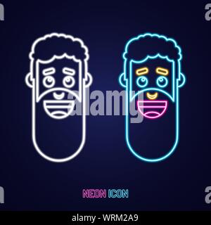 Funny Face avatar semplice neon luminoso contorno icona colorata su sfondo blu Illustrazione Vettoriale