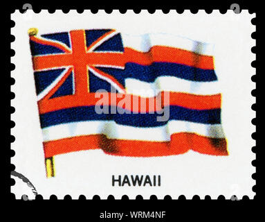 Francobollo - Flag di stato delle Hawaii ( isolati su sfondo nero ) Foto Stock