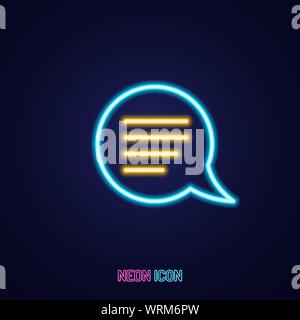 Bolla di chat semplice neon luminoso contorno icona colorata su sfondo blu Illustrazione Vettoriale