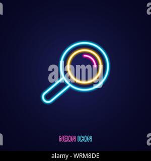 Ricerca semplice neon luminoso contorno icona colorata su sfondo blu Illustrazione Vettoriale