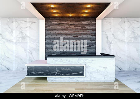 Interno del moderno hotel area lobby e ricevimento, rendering 3D Foto Stock