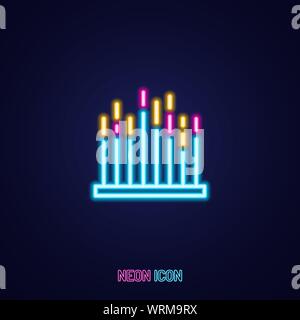 Semplice neon luminoso contorno icona colorata su sfondo blu Illustrazione Vettoriale