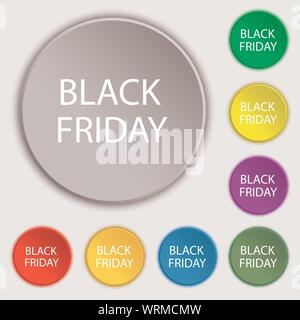 Venerdì nero segno icona. Vendita symbol.offerta speciale etichetta. Simboli sul piatto di otto pulsanti. Vettore Illustrazione Vettoriale
