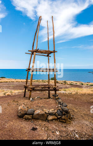 Hawai'i, la grande isola, Sud Kahala, Puukohola Heiau, Torre di cerimoniale Foto Stock