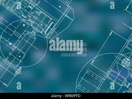 Blueprint. Meccanica. Coperchio. Ingegneria meccanica disegno. Engineering Progettazione e costruzione. Blu. Punti Illustrazione Vettoriale