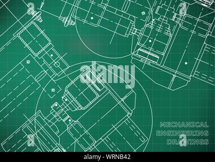 Blueprint. Meccanica. Coperchio. Ingegneria meccanica disegno. Progettazione ingegneristica. La luce verde. Griglia Illustrazione Vettoriale