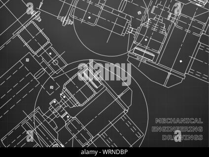 Blueprint. Meccanica. Coperchio. Ingegneria meccanica disegno. Progettazione ingegneristica. Nero. Griglia Illustrazione Vettoriale