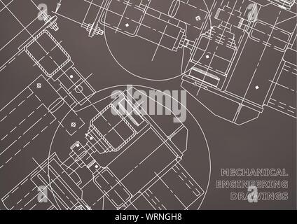 Blueprint. Meccanica. Coperchio. Ingegneria meccanica disegno. Progettazione ingegneristica. Nero Illustrazione Vettoriale