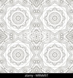 Colorazione perfetta Mandala. Seamless pattern orientali. Doodle disegno. Disegno a mano. Yoga, rilassamento, motivi floreali Illustrazione Vettoriale