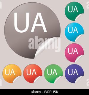 L'Ucraina segno icona. simbolo. UA navigazione. Set di otto multi colore pulsanti rotondi, adesivi. Vettore Illustrazione Vettoriale