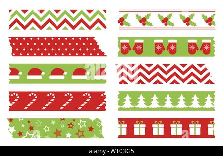 Natale nastri washi set. Template vettoriale di nastro adesivo Illustrazione Vettoriale