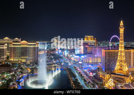 Las Vegas strip skyline in Nevada, come visto durante la notte Foto Stock