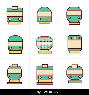 Le icone di stile di set di icone di trasporto - Treni e tram, vettore illu Illustrazione Vettoriale