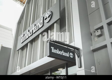 Samut Prakan, Tailandia - 06 Settembre 2019: Timberland store nel nuovo centro commerciale chiamato Villaggio centrale. Foto Stock