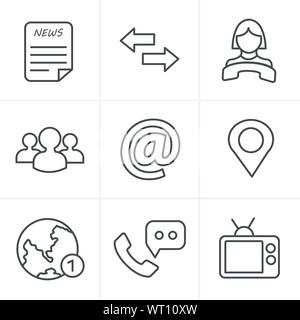 Le icone della linea media di stile e le icone di comunicazione Illustrazione Vettoriale