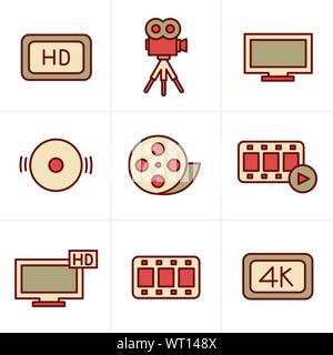 Lo stile delle icone Movie set di icone Illustrazione Vettoriale