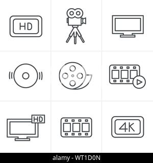 Le icone della linea Style Movie set di icone Illustrazione Vettoriale