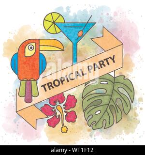 Acquerello vacanze estate poster. Estate banner. Vettore. Illustrazione Vettoriale