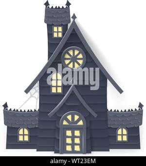 Halloween Haunted House Cartoon Papercraft Style Illustrazione Vettoriale