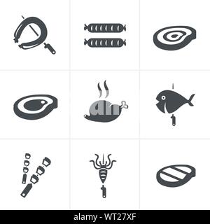 Grill e barbecue vettore relativi set di icone Illustrazione Vettoriale