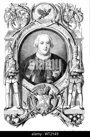 Frederick William I., noto come il soldato re, Soldatenkönig, era il re di Prussia ed elettore di Brandeburgo. Friedrich Wilhelm I. aus dem Haus Hohenzollern, 1688-1740, guerra von 1713 bis zu seinem Tod König in Preußen, digitale migliorata la riproduzione di un'illustrazione del XIX secolo Foto Stock