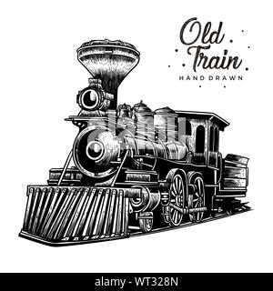 Il vecchio treno disegnati a mano, logo vintage stile rustico Foto Stock