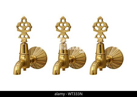 Rubinetto di ottone testa su sfondo bianco Foto Stock