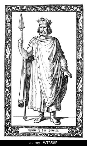 Henry I., noto anche come Saint Henry esuberante, Imperatore del Sacro Romano Impero dal 1014 fino alla sua morte. Heinrich II., 973-1024, Adelsgeschlecht der Ottonen, von 1014 bis 1024 römisch-Deutscher Kaiser, digitale migliorata la riproduzione di un'illustrazione del XIX secolo Foto Stock