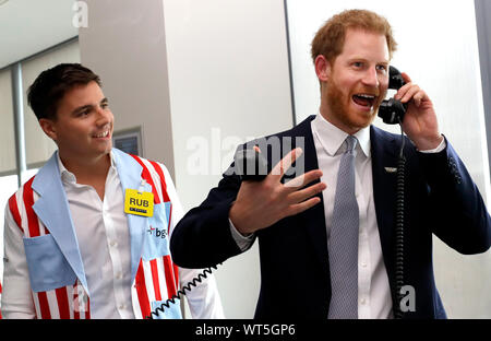 Il Duca di Sussex durante il XV BGC annuale Giornata della Carità a Canary Wharf a Londra, in commemorazione del BGC's 658 colleghi e i 61 dipendenti Eurobrokers perso su 9/11. Foto Stock