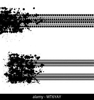 Inchiostro nero splash blot con pneumatici via sagome isolati su sfondo bianco Illustrazione Vettoriale