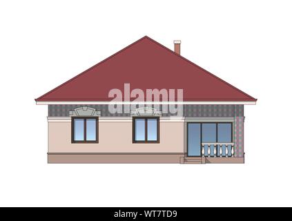 Facciata architettonica di una casa. Il disegno del cottage. Isolato su sfondo bianco. Vettore illustrazione multicolore EPS10 Illustrazione Vettoriale