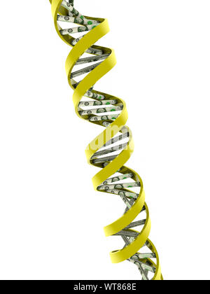 La doppia elica del DNA strand modello usando dollari USA Foto Stock