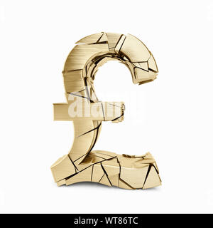 Incrinato e sbriciolamento oro Sterlina Inglese il simbolo di valuta, GBP Foto Stock