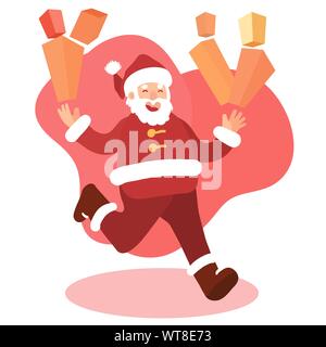 Santa Claus in esecuzione con regali per Natale Illustrazione Vettoriale
