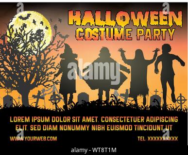 Festa di halloween poster all kids in costume di halloween Illustrazione Vettoriale