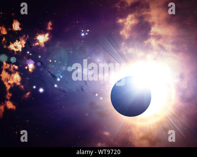 Abstract eclissi solare sfondo con 3d reso flares. Foto Stock