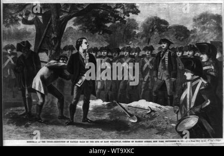 Ricordi dell'Unione - esecuzione di Nathan Hale sul sito di east Broadway, angolo di Market Street, New York, settembre 21, 1776 / M. Nevin. Foto Stock
