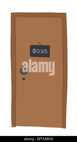 Illustrazione Vettoriale boss camera, porta. Capo in segno pendenti. Disegnato a mano. Contorni colorati. Illustrazione Vettoriale