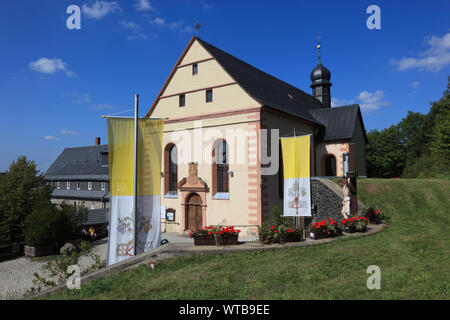 Klosterkirche des Kloster Kreuzberg, ein Kloster der Franziskaner-Observanten nahe der Stadt Bischofsheim an der Rhön, Landkreis Rhön-Grabfeld, Unterf Foto Stock